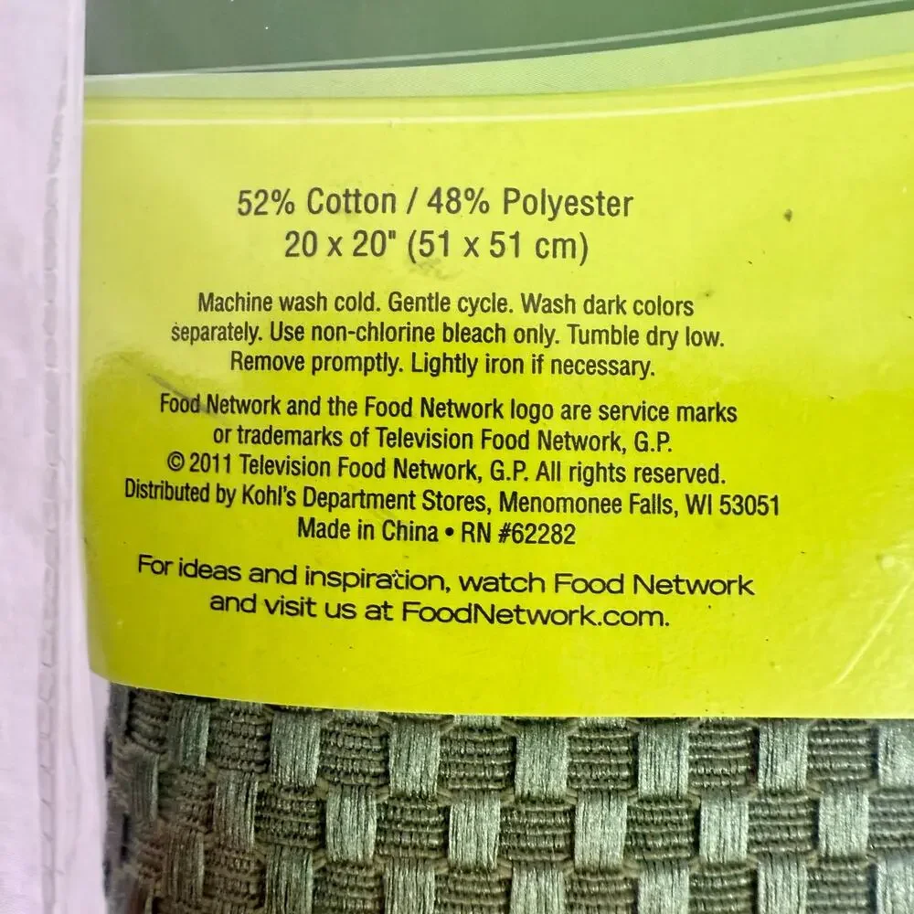 Food Network Set 4 New Open Package Green Terrine Textured Cotton Poly Napkins